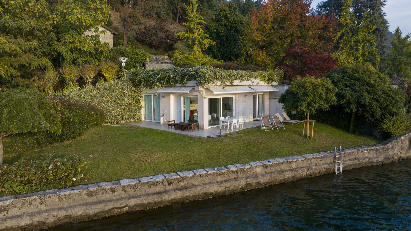 Aerial — villa waterfront and terrace