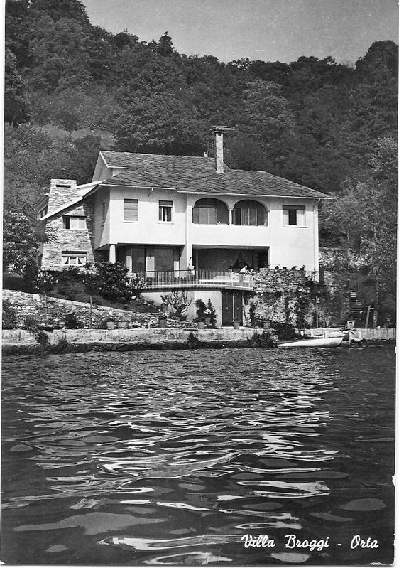 Vintage postcard of Villa Broggi seen from Lake Orta, 1950s