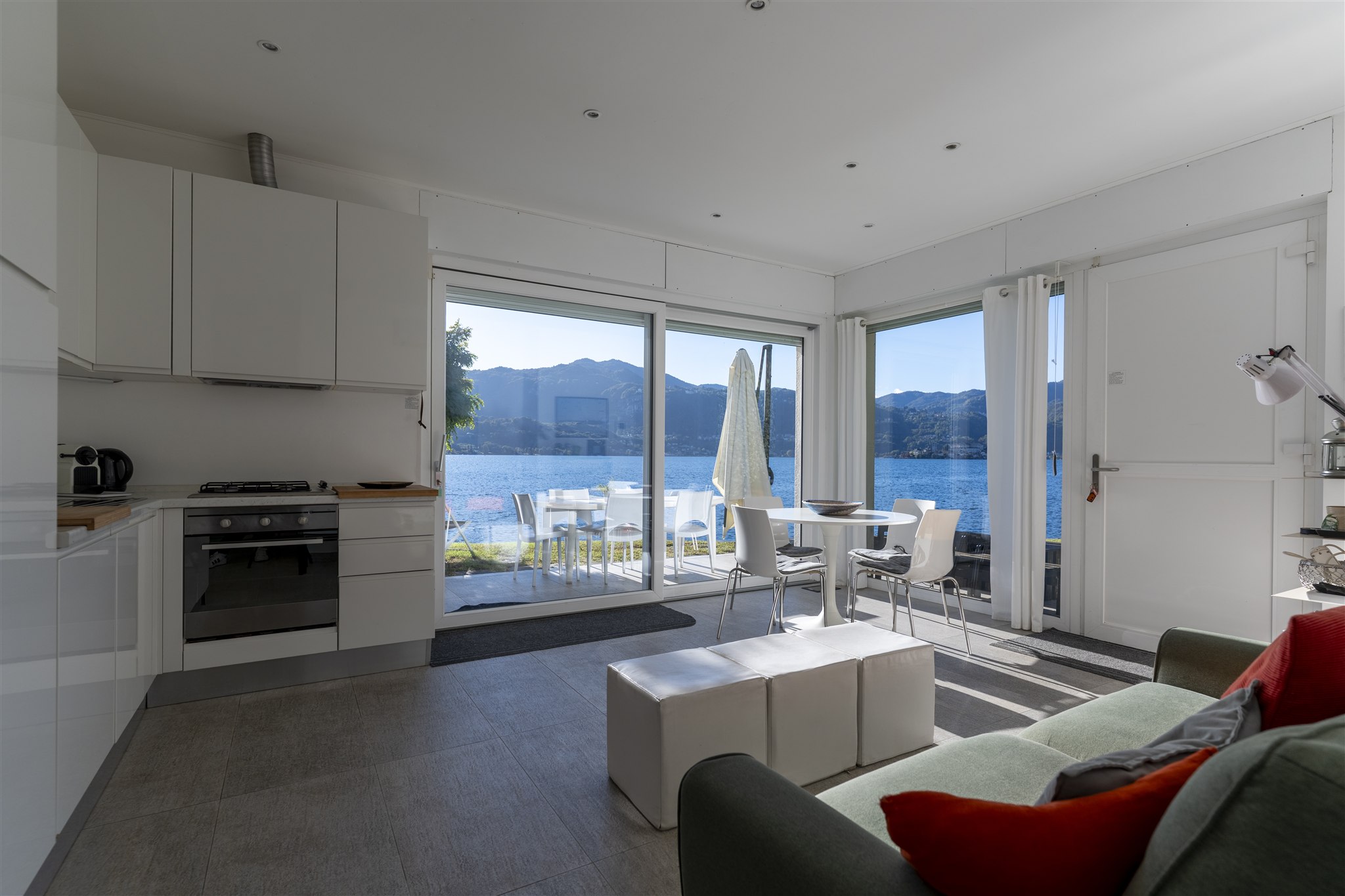 Open space kitchen with lake view